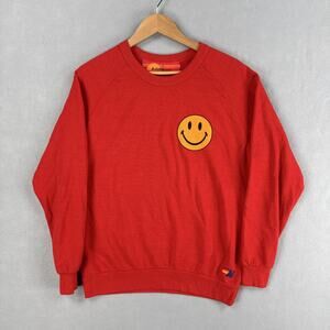 Aviator Nation Sweatshirt Mens Large Red Smiley Face Graphic Fleece Pullover